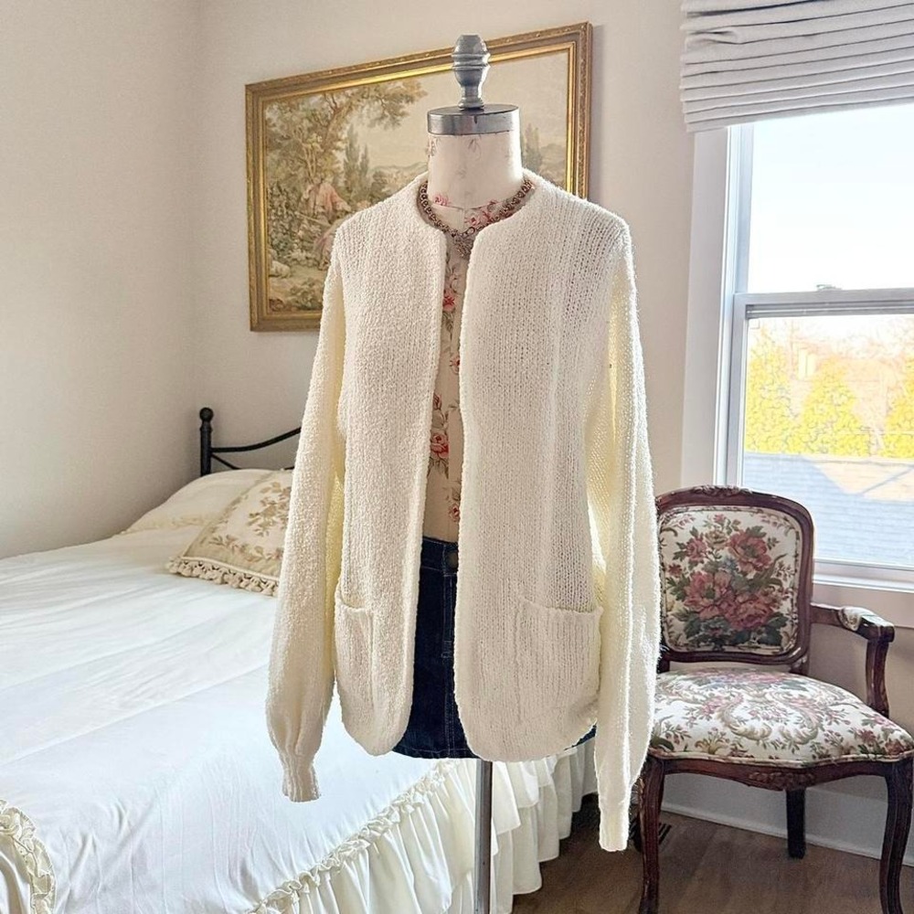 White knit cardigan 90s the women's workshop ivory knit cardigan size 42
